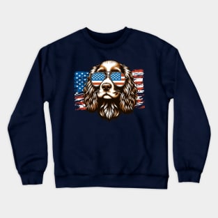 Cocker Spaniel dog Sunglasses American Flag 4th of July Crewneck Sweatshirt